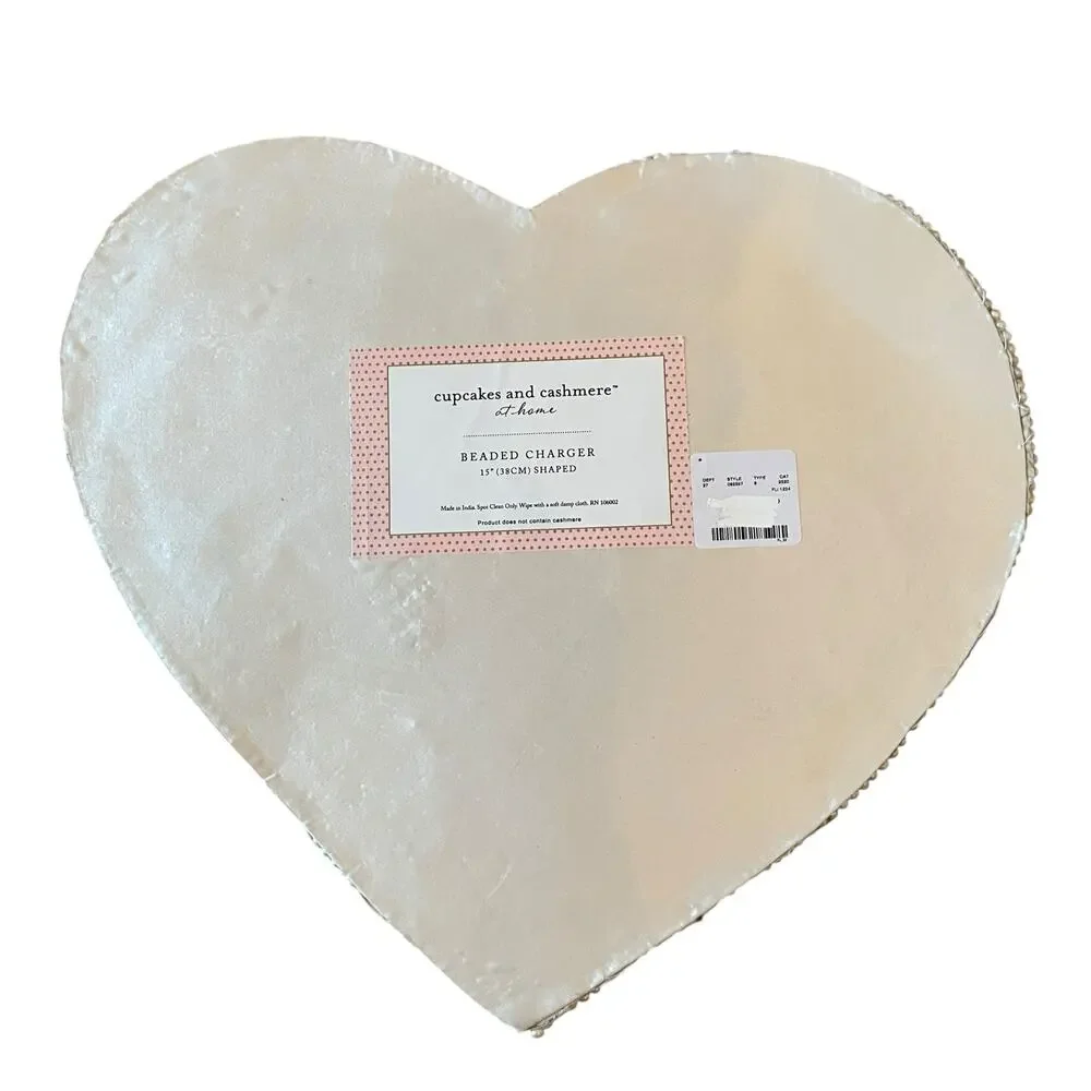 Cupcakes and Cashmere Beaded Heart Shaped Placemat Charger Pink White Silver New